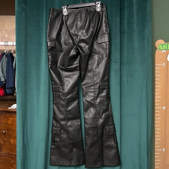 Club Exx Groundwork Cargo Flare Vegan Leather Lace-Up Low Rise Pants DollsKill - Picture 10 of 14